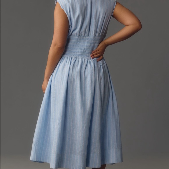 The Tommie Cap-Sleeve Smocked Front Zip Shirt Dress: Linen Addition - Picture 5 of 7